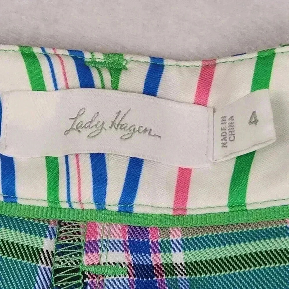 Lady Hagen Women Golf Shorts Size 4 Preppy Plaid Bright Green Pink Blue - Picture 7 of 14